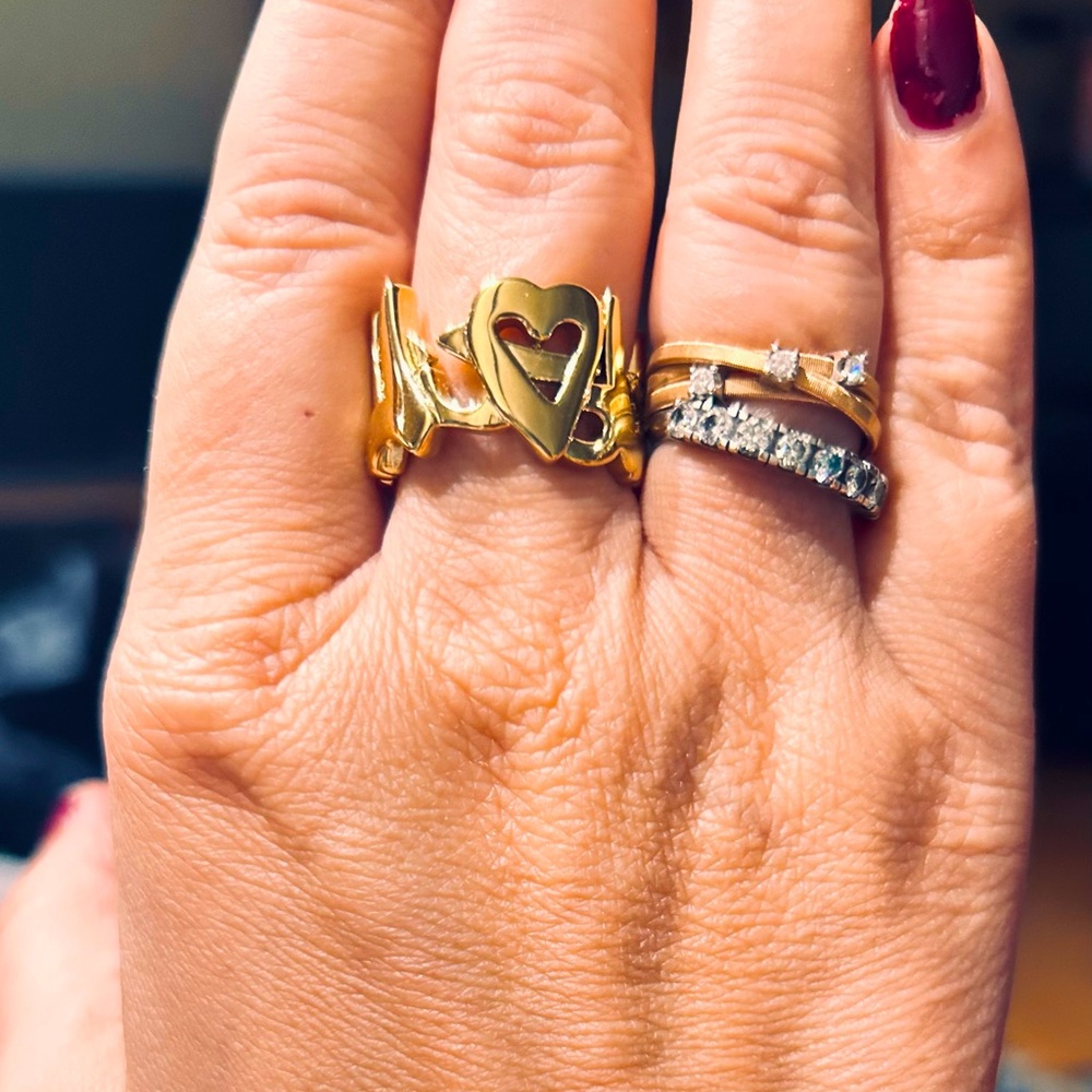 Nimany New York cocktail gold brass plated unique ring size 9